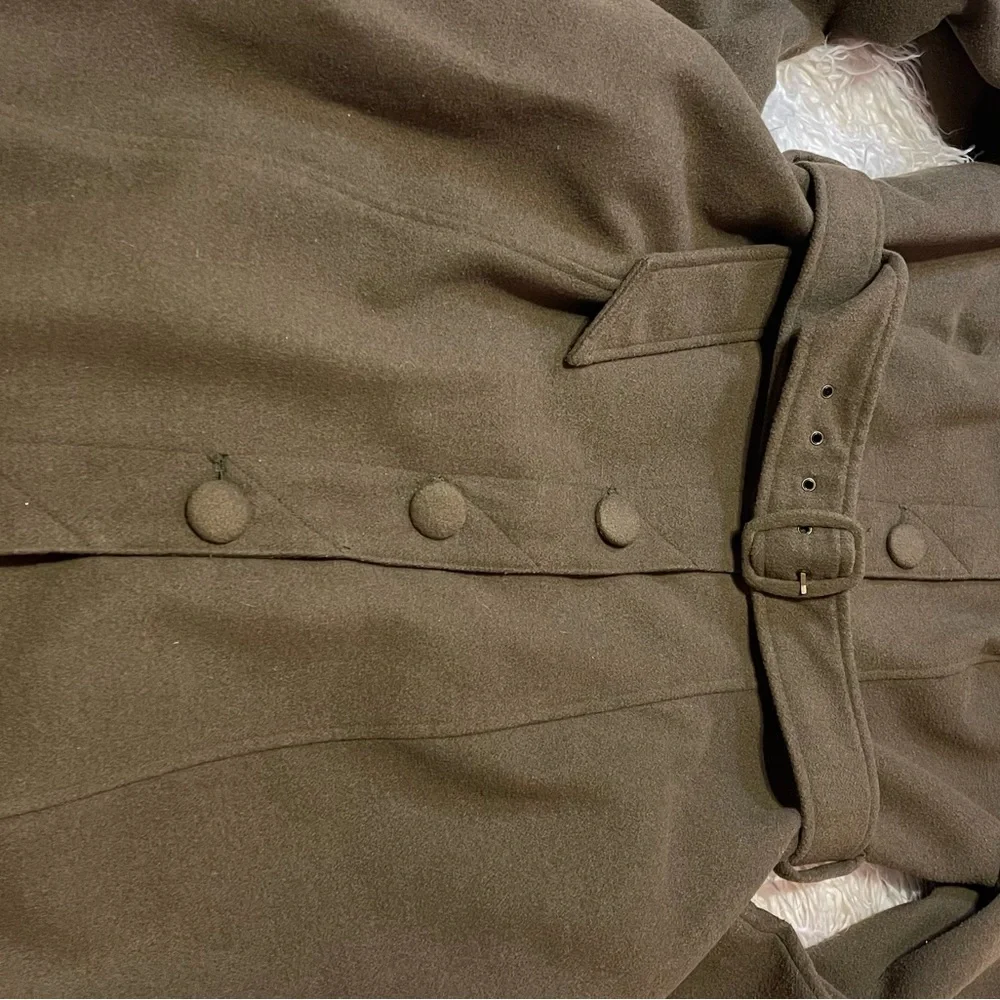 Modcloth Olive Belted High Collar Wool Coat - Picture 8 of 13